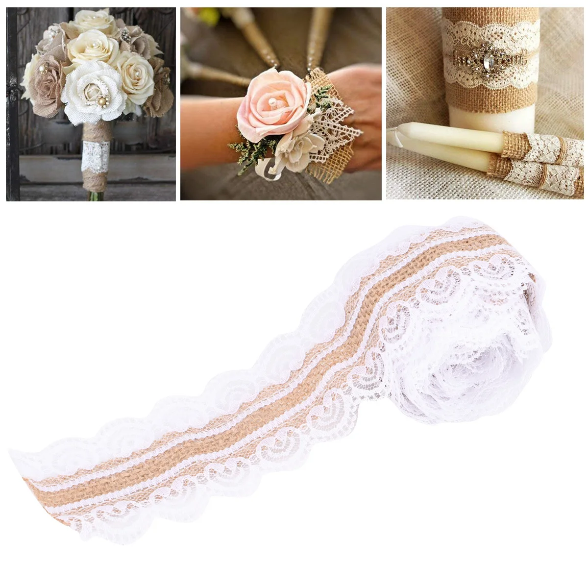 

5 Roll Linen Ribbon Lace Design Double Weave DIY Wedding Gift Decor Burlap Ribbon Crafts DIY Linen Crafts Lace Rolls