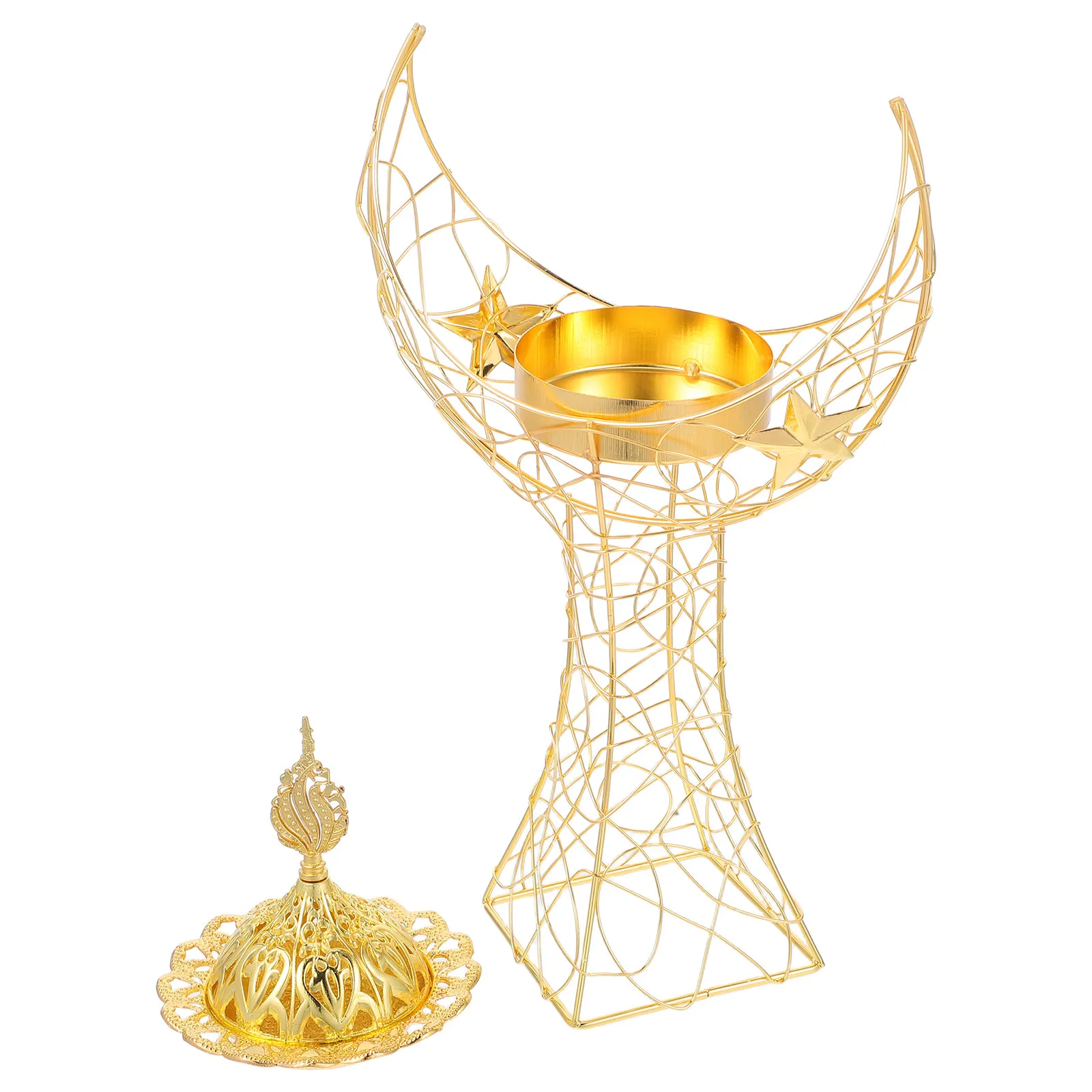 Middle Eastern Crescent Tower Metal Incense Burner Handheld Elegant Decorative Aromatherapy Censer for Home Living Room Bedroom