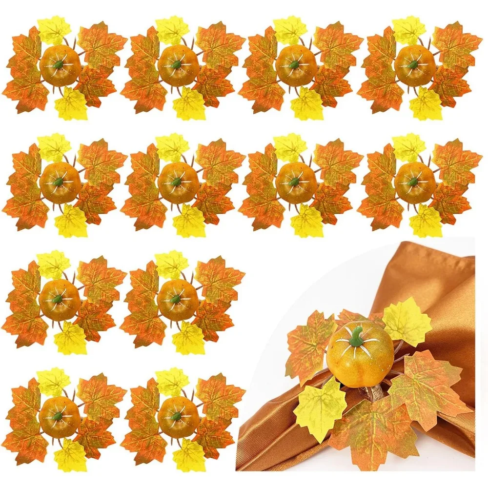 

Осенние кольца для салфеток, 12 шт., кольца для салфеток на День Благодарения, фермерский дом, осенний держатель для салфеток с тыквой для стола на День Благодарения