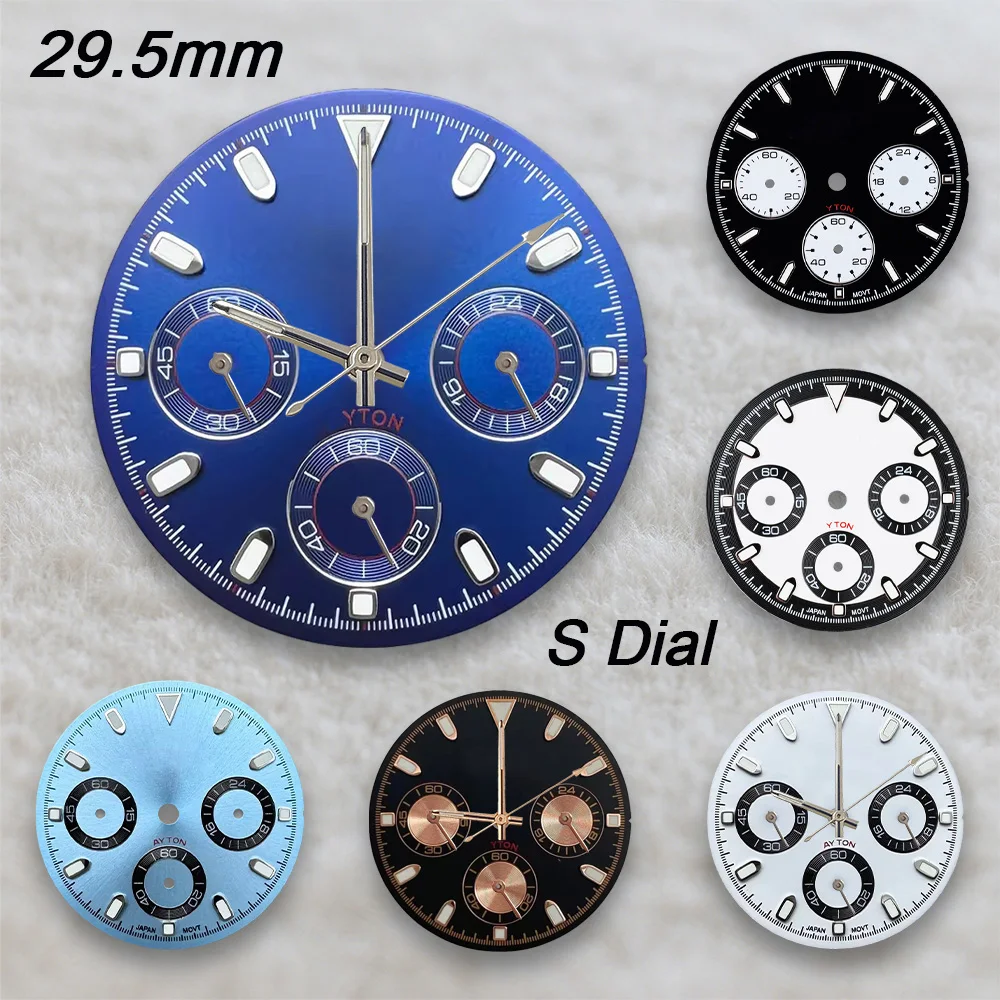 New S Logo 29.5mm DTN Panda Dial Fit VK63 Movement Green Luminous Dial Watch Modification Accessories