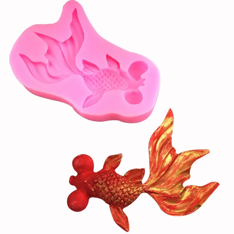 3D Goldfish Silicone Mold DIY Koi Carp Shape Fondant Cake Kitchen Baking Decorating Tools Chocolate Soft Clay Plaster Resin Moul