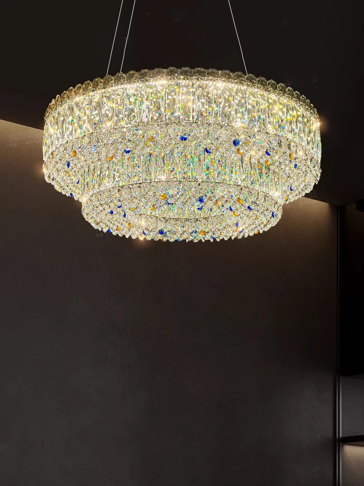 Lámpara colgante de cristal de lujo nórdico, accesorio de iluminación largo sobre mesa de comedor, salón, Lustre, comedor