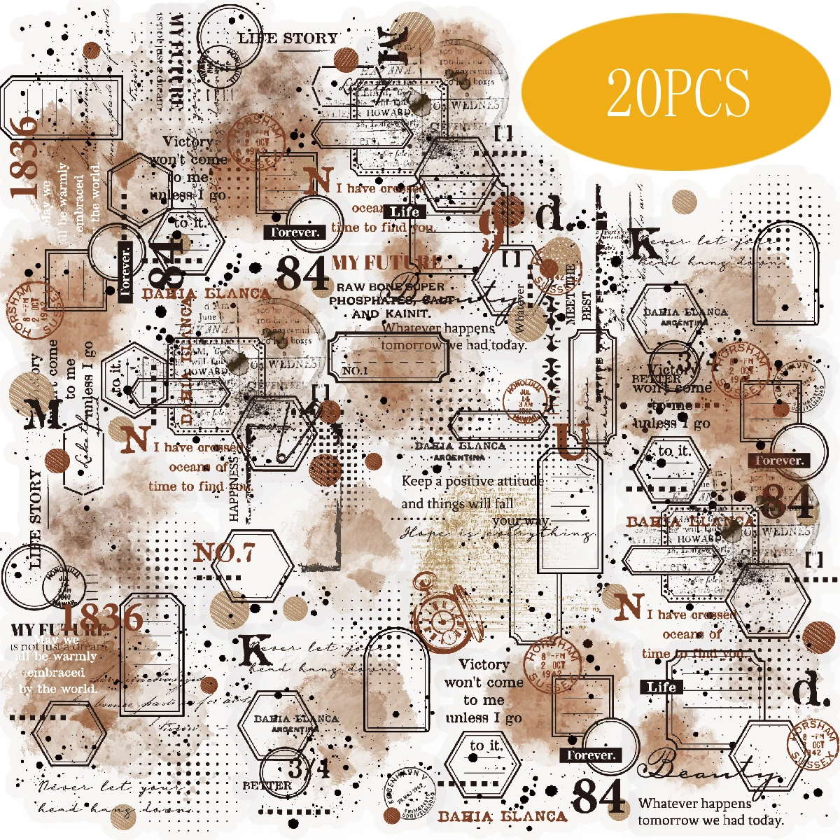 Etori Life Frame Gap Mark Stickers, 20 Stück, kaffeefarbene Tintenmarkierungen, handgezeichnete Aufkleber, Vintage-Atmosphäre, Journaling-Materialien für Laptops, Handy-Aufkleber, Koffer, Scrapbooking-Zubehör, Bürodekorationszubehör, DIY-Bastelbedarf, Geschenktüten für Studenten, Kunstpartys, Schulbedarf, Kinder-Aufkleber