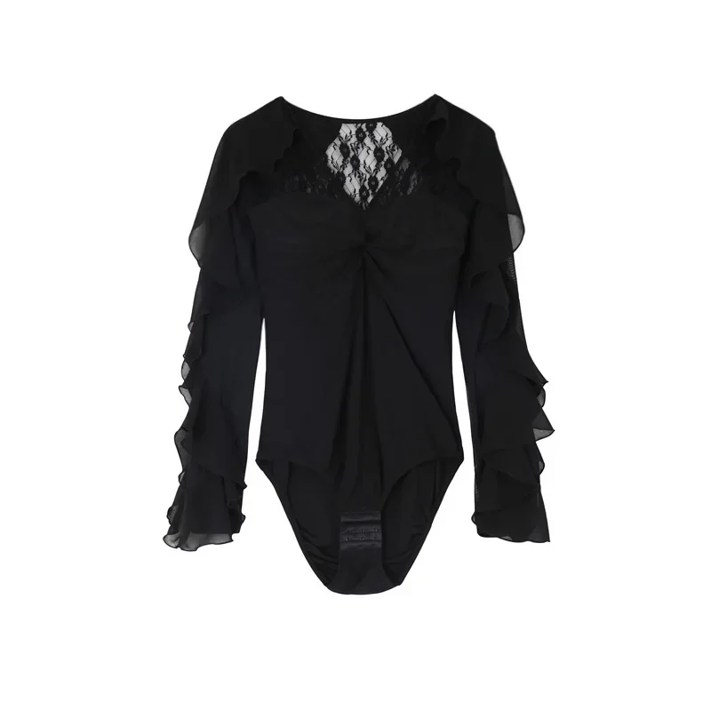 New Latin Dance Top Women Performance Ballroom Leotard Clothes National Standard Waltz Bodysuit Tango Blouse Practice Costumes