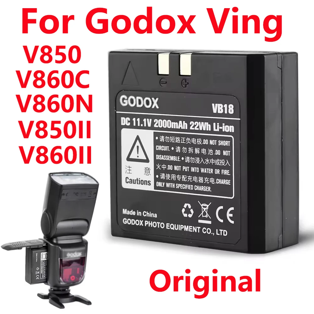 Batería de iones de litio Original VB18 DC 11,1 V2000mAh 22Wh para Godox Ving V850 V860C V860N V850II V860II Flash Speedlite Accesorios