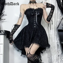 Goth Dark Lace Patchwork Bandage vestido de corsé sin tirantes para mujer, vestido de baile de fiesta gótico de centro comercial, vestidos de cola sin espalda de hada