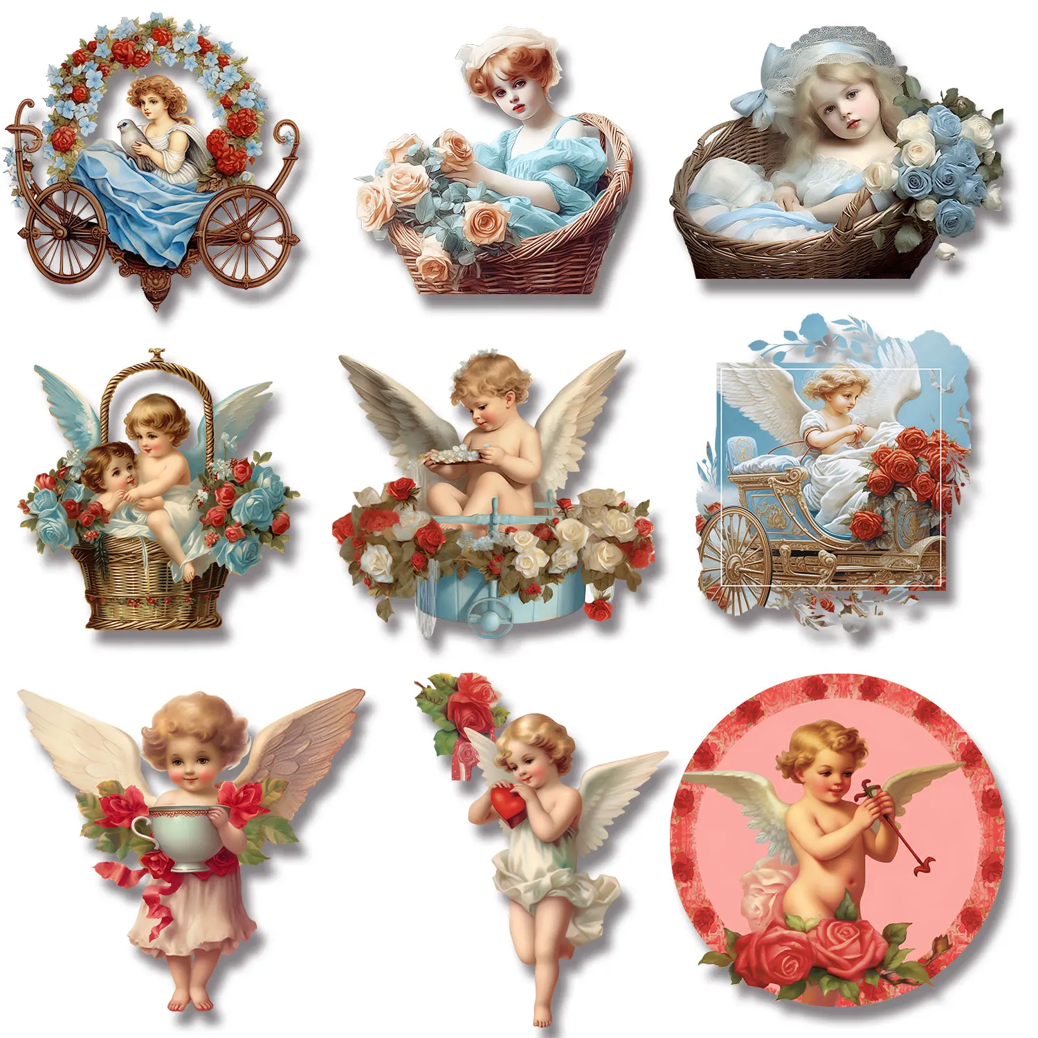 European style Angel Vintage Carriage Flower Iron-on Transfers for Clothing Firm and Fadeless  Stickers DIY Decoration