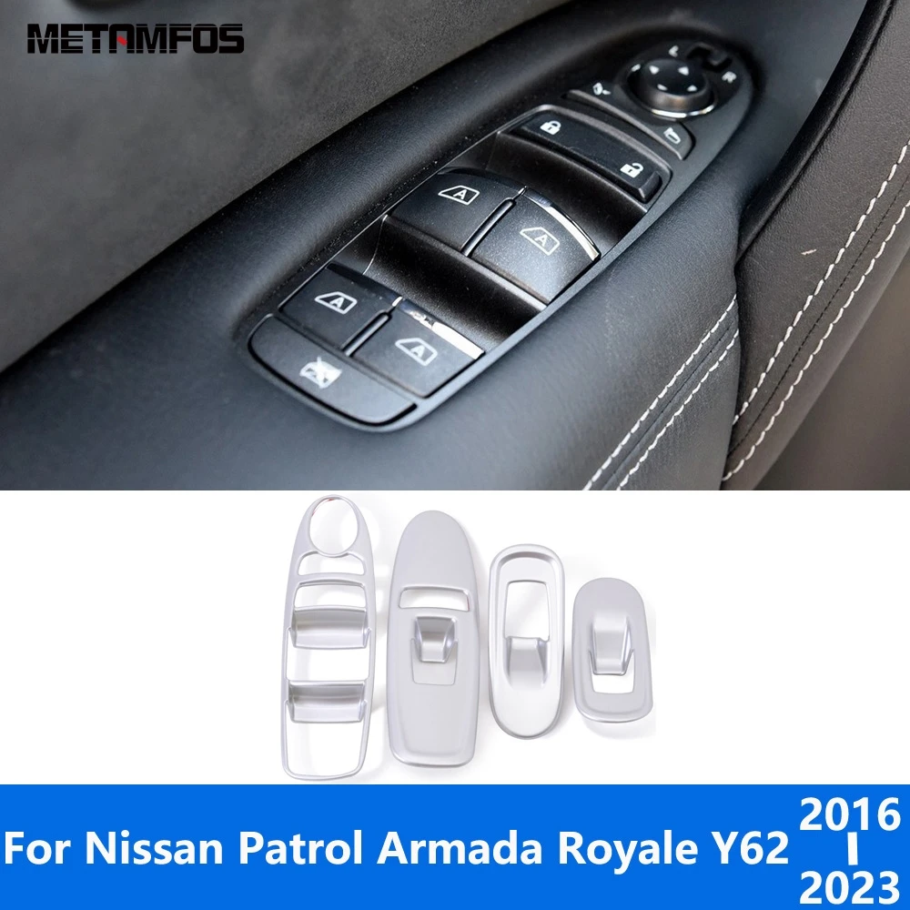 For Nissan Patrol Armada Royale Y62 2016-2021 2022 2023 Window Lift Switch Cover Trim Inside Armrest Frame Interior Accessories