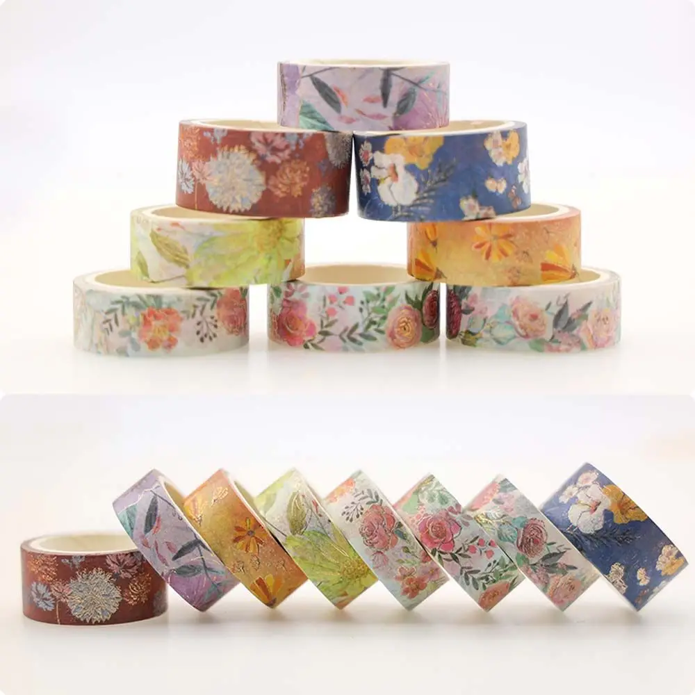 Vintage Creative Scrapbooking DIY Diary Gold Foil Masking Tape Stationery Sticker Decorative Adhesive Tape Flower Tape