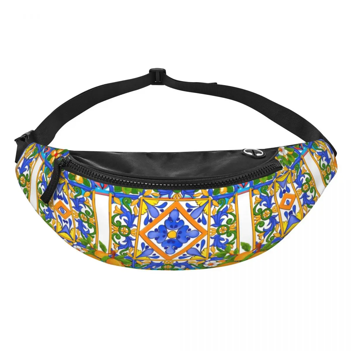 Custom Mediterranean Summer Lemons Sicilian Tiles Fanny Pack for Traveling Women Men Crossbody Waist Bag Phone Money Pouch