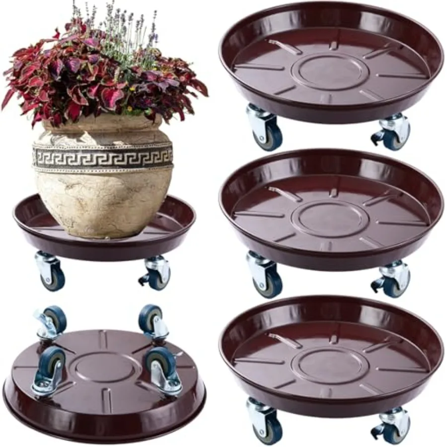 

Planterhoma 3 Packs 13 Inch Metal Plant Caddy with Wheels Large Rolling Plant Stand Heavy-Duty Iron Plant Dolly Casters for Ind