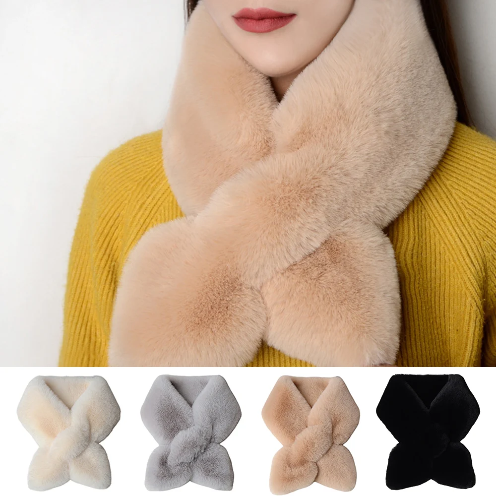 Winter New Fox Hair Scarf For Women Imitation Fur Collar Winter Versatile Thickened Warm Scarf Short Woolen Cross Neckerchief