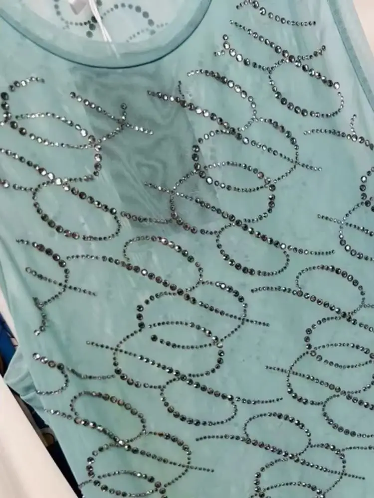 المرأة طبقة مزدوجة شبكة شفافة سترة مثيرة موضة حجر الراين أكمام Y2K شارع العليا يتعرض السرة المرأة تي شيرت