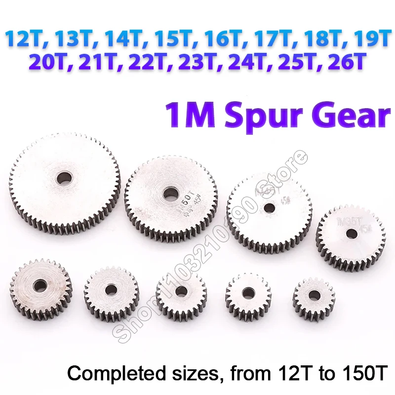 1Modulu 1M Spur Gear 12 13 14 15 16 17 18 19 20 21 22 23 24 25 26 Teeth Flat Pinion Gear Metal Transmission Motor Parts 45#Steel