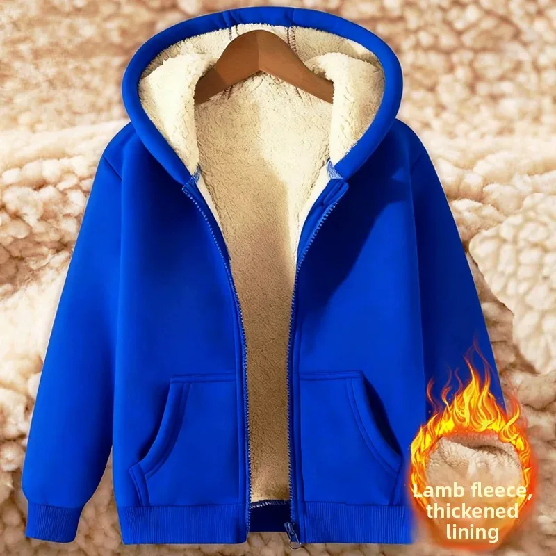 Lamb Velvet Hooded Sweatshirt Women's Thickened Warm Loose Cardigan Outerwear Polyester Fabric Zipper Design Daily Commute