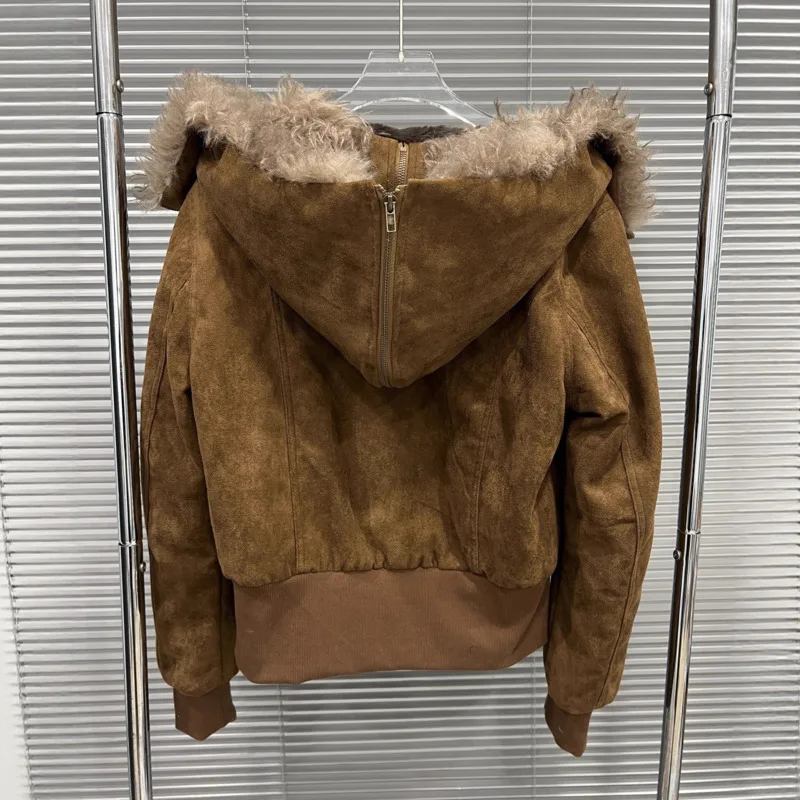 HKSH Jesień Zima Nowa Damska Ciepła Kurtka z Kapturem, Kołnierzem ze Sztucznego Futra, Zapinana na Zamek, Modna, Uniwersalna, Retro, Elegancka, Szykowna, Gruba Kurtka HK17027