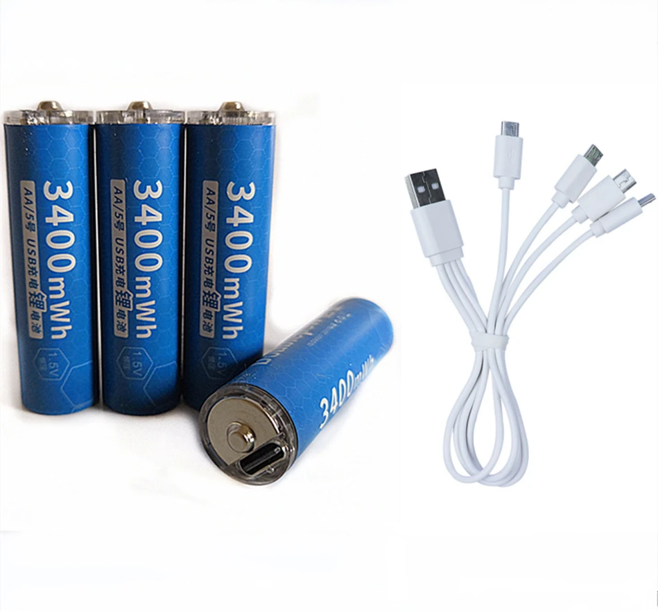 

1.5V AA rechargeable battery 3400mWh USB rechargeable lithium polymer battery + Micro USB cable fast charging