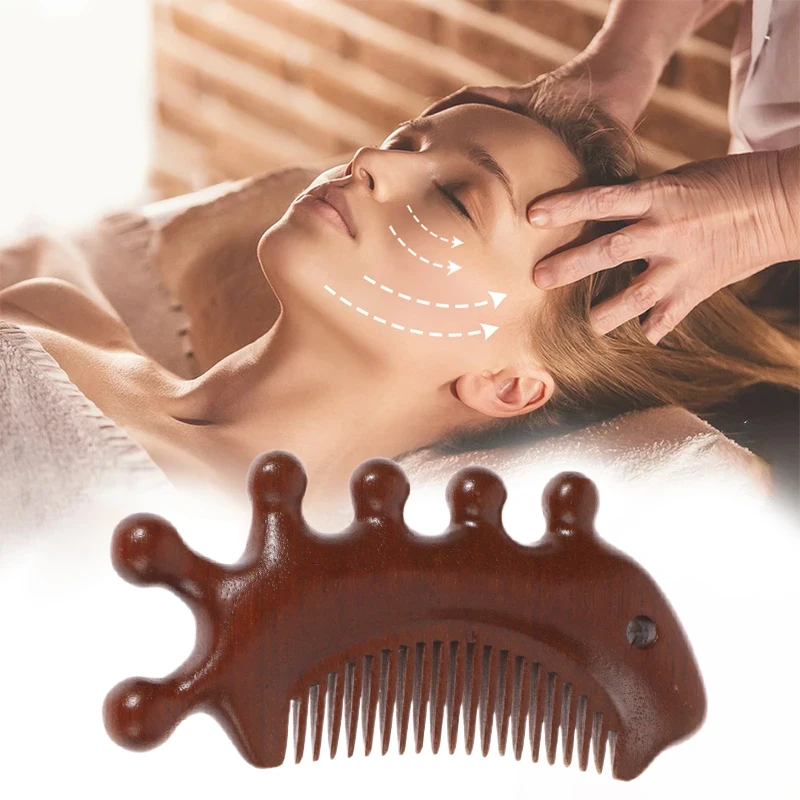 Sandalwood Massage Comb Head Meridian Scalp Comb Face Eye Shoulder Neck Scraping Treatment Hair Loss Anti-static Wide Tooth Comb