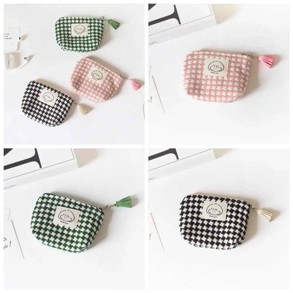 

Large Capacity Plaid Mini Coin Purse Candy Color Makeup Bag Sanitary Napkin Storage Bag Plaid Korean Style Tampon Organizer