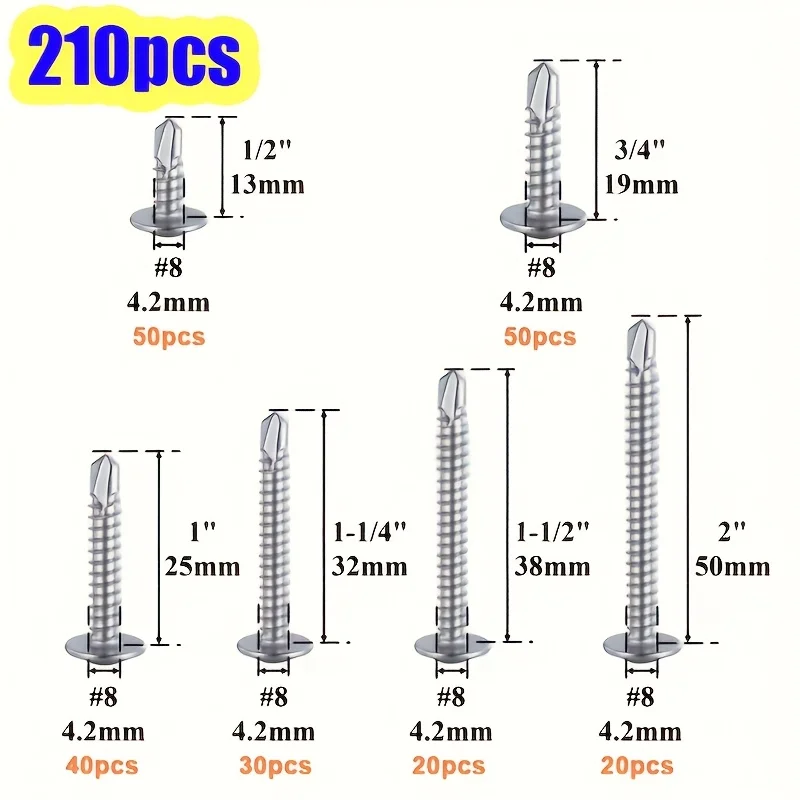 210PCS 410 Stainless Steel M4.2 Large Round Head Cross With Cushion Huasi Self Tapping Drilling Tail Dovetail Iron Sheet Screws