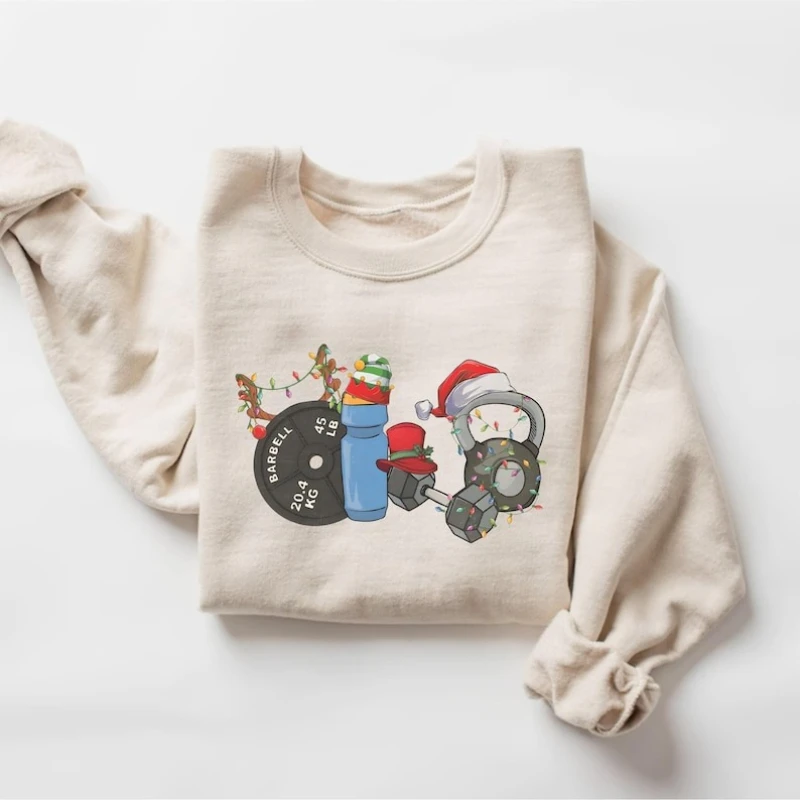 

Merry Christmas Fitness Sweatshirt Xmas Workout Kettlebell Rat Gym Lover New Year Gifts autumn and winter matching hoodies