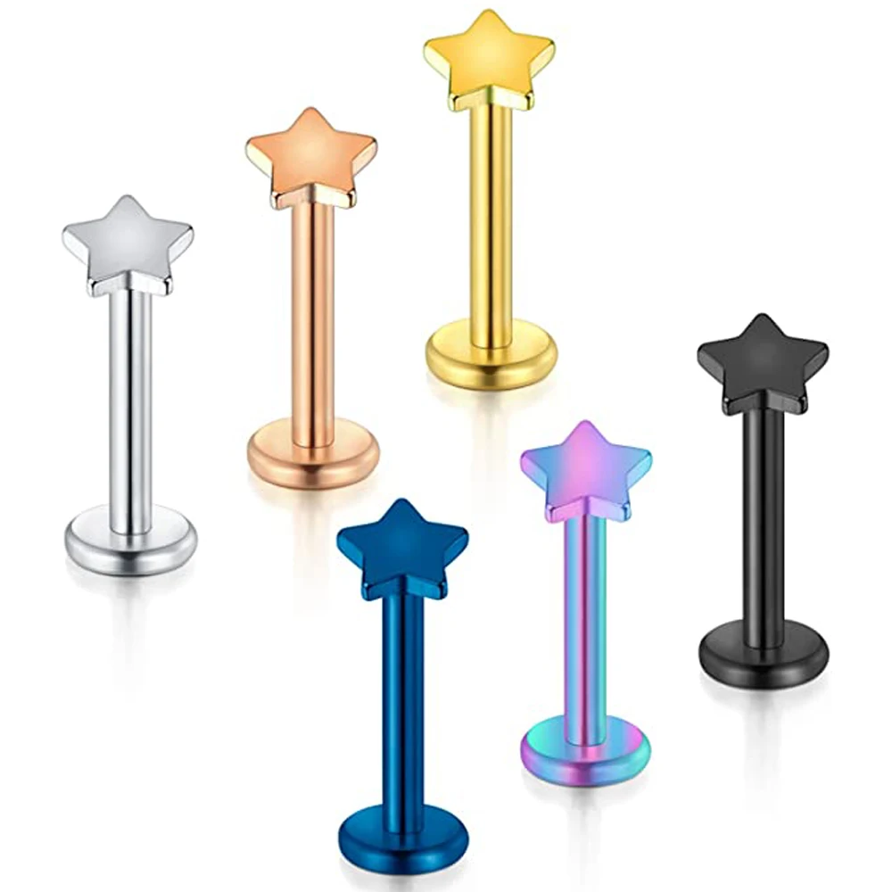 1PCS Steel Heart Star Labret Piercing Stud Lip Ring Thread Tragus Earring Helix Stud Cartilage Piercing Rook Earring Lobe