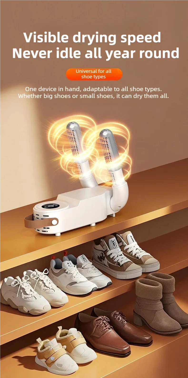 TINSOL Neuer intelligenter Schuhtrockner mit Touchscreen, schnelle Erwärmung, Sterilisation, Heizung, Socken, Trockner, heißer Luft, desodorierender Luftentfeuchter – Detail 9