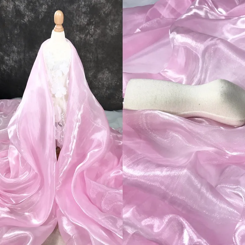 Glossy Pearlescent Silk Satin Organza Fabric for Elegant Wedding Dress Diy Sewing 50cmx145cm