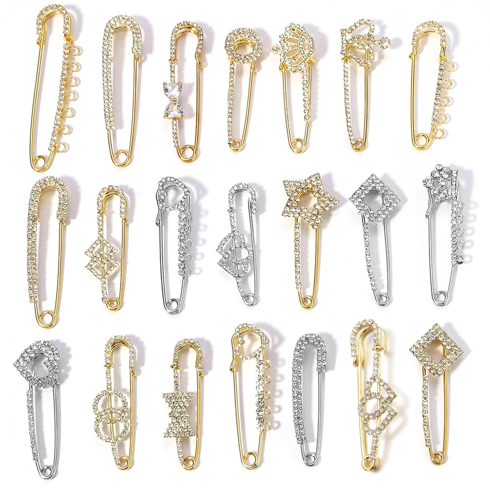 2pcs/Lot Rhinestones Gold Plated Crystals Elegant Brooche Bow Large Pins Brooch For Women Dress Safety Pin Brooches Wholesale
