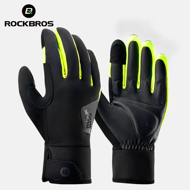 ROCKBROS Winter Cycling Gloves Full Finger Windproof Bicycle Gloves Outdoor Touch Screen MTB Road Motorcycle Ski Warm Bike Glove