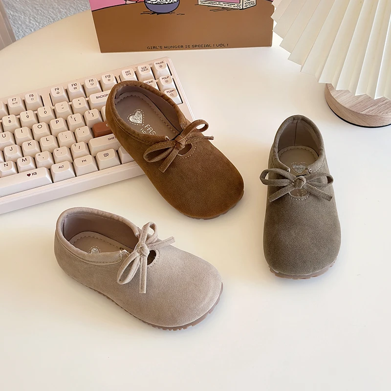 

2026 New Spring Clogs Shoes For Girls Fashion Slip-on Lazy Loafers Shoes with Butterfly-knot Cozy Suede Leather Princess Shoes