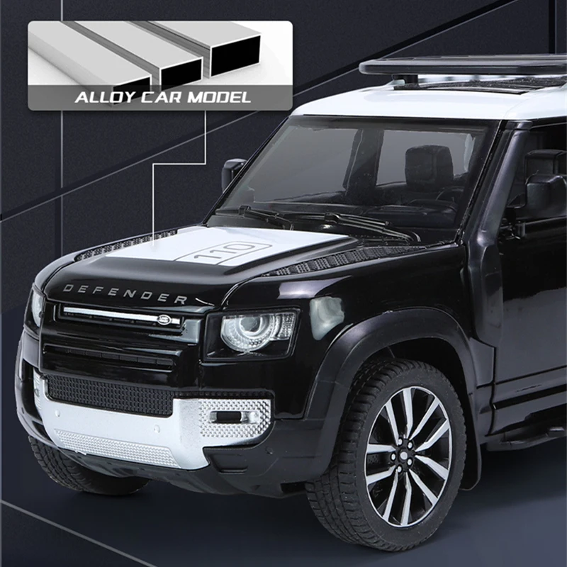 New 1/24 Range Rover Defender Alloy Car Model Diecast Metal Off-road Vehicles Car Model Simulation Sound and Light Kids Toy Gift