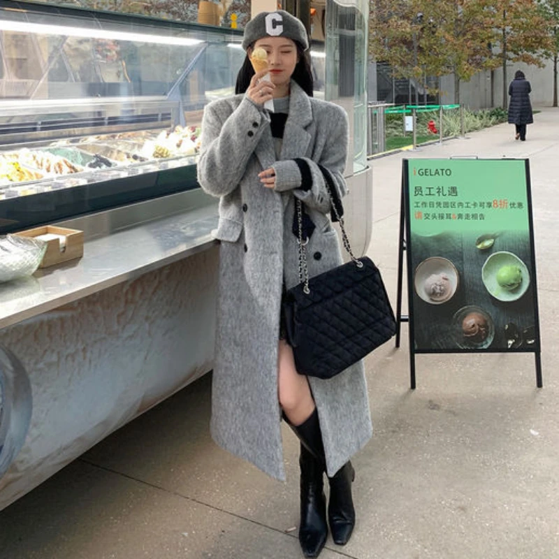 Blends Women Outwear Simple Thicken Winter Coats Loose Solid Office Lady Vintage Newly Leisure Chic All-match Kpop Trendy Street