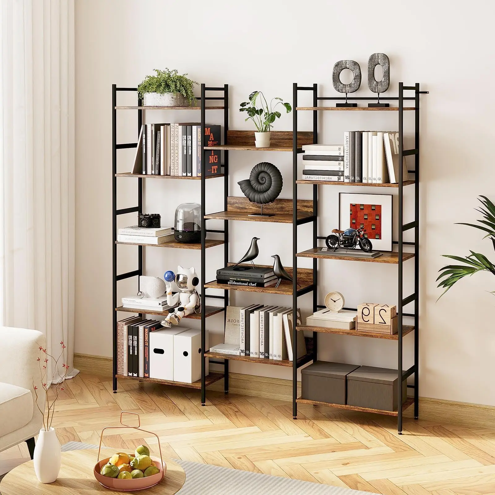 5 Tier BookShelf,Open Large Metal Frame Display Shelves,Modern Tall Bookcases Furniture for Home Office, Study Room, Living Room