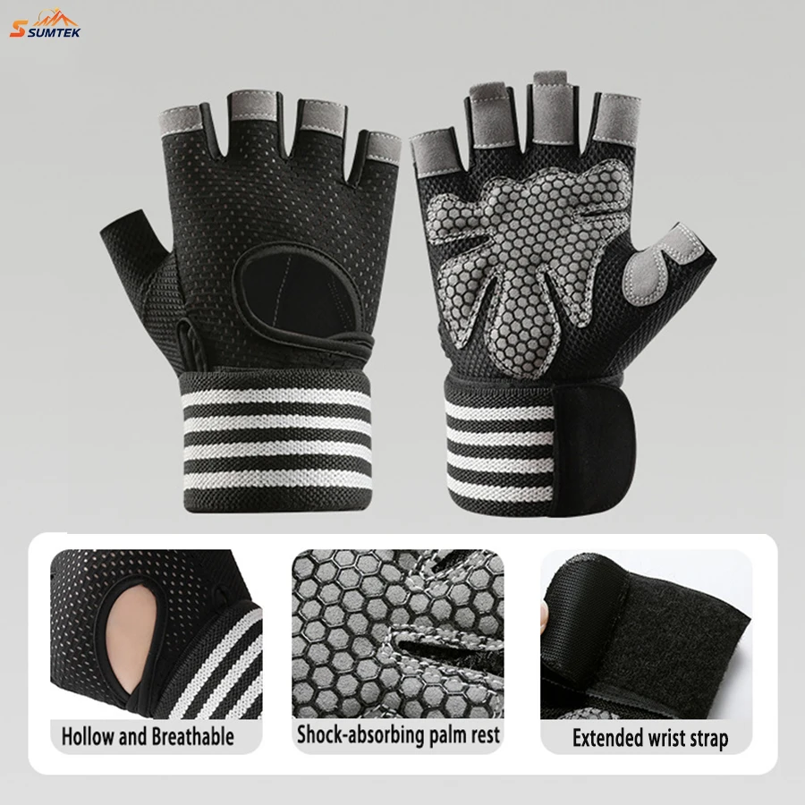 

1 Pair Fitness Gloves with Wrist Wrap Support, Suitable for Men and Women, Full Palm Coverage, Suitable for Weightlifting