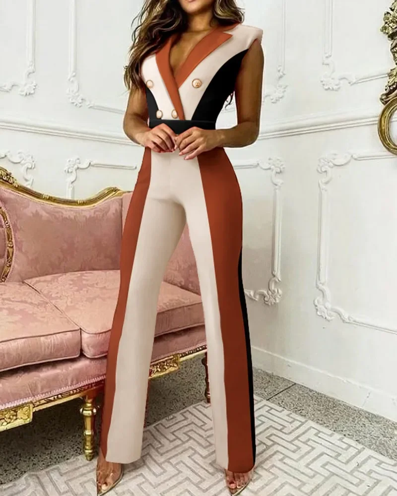 Double Breasted Long Sleeve Blazer Jumpsuit Women Spring Summer Office Lady Smart Business Casual Jumpsuits Overall Pants