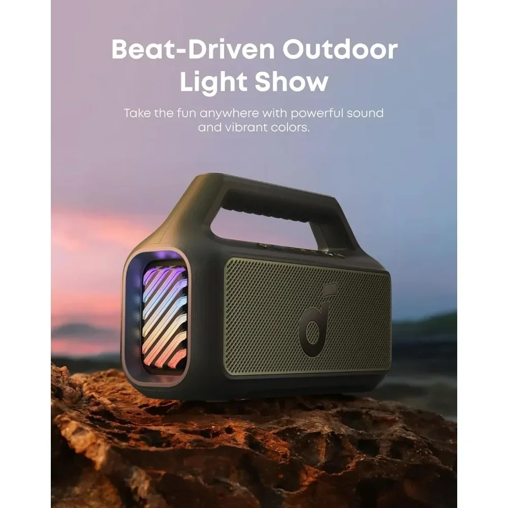 Soundcore Boom 2 قابل للتخصيص بواسطة Anker، مكبر صوت خارجي، 80 وات، مضخم صوت، BassUp 2.0، وقت تشغيل 24 ساعة، IPX7 مقاوم للماء، قابل للطفو، R