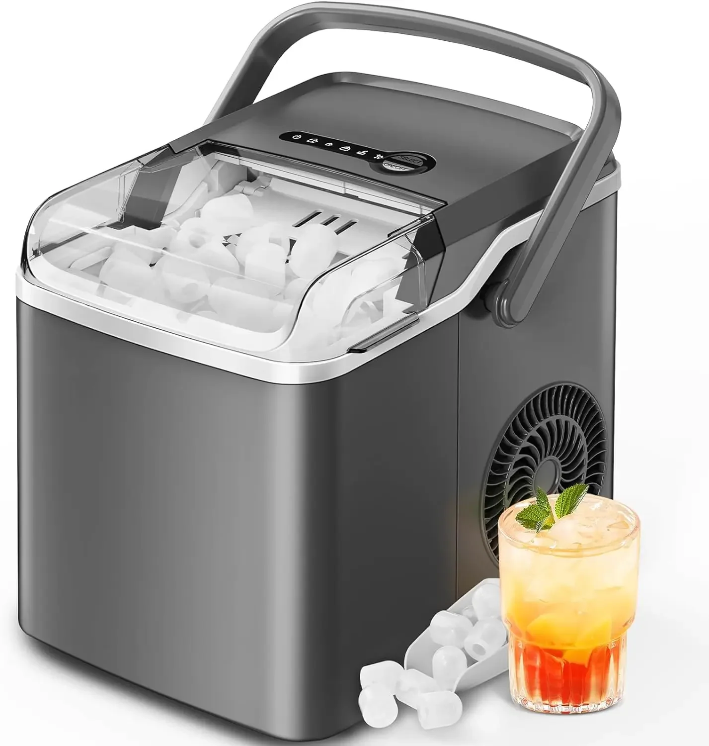 

Efficient Countertop Ice Maker - 9 Cubes Ready in Just 6 Minutes, Produces 26lbs of Ice in 24 Hours, Convenient Self-Cleaning Fe