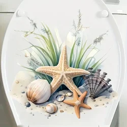 Summer beach starfish shells Toilet Stickers, Bright Bathroom for Home Decoration, Vinyl Animal Decals, Art Wall paper, Poster