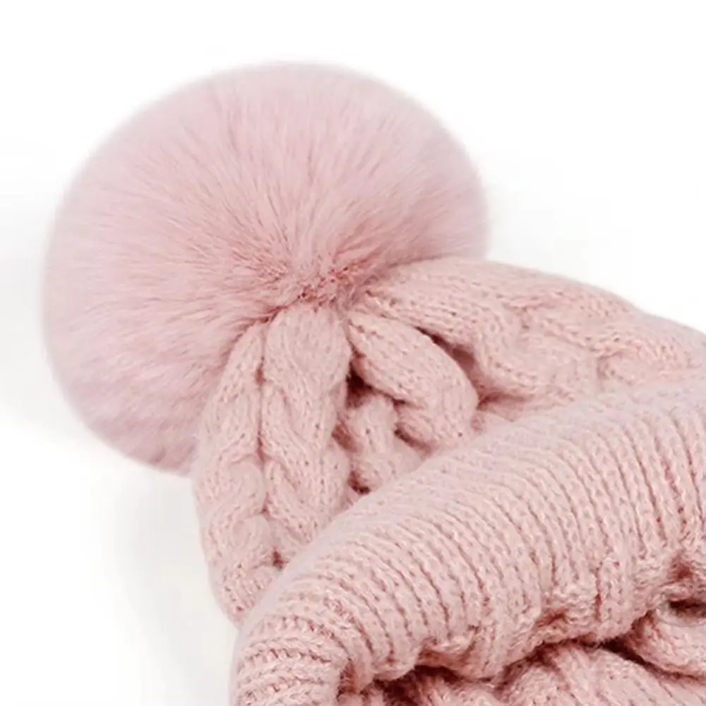 

Thickened Women Hat Scarf Gloves Set Solid Color Beanie Hat Winter Knit Gloves Set Thermal Breathable