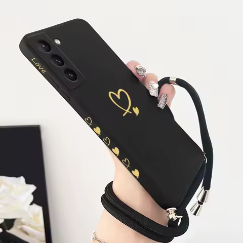 Gemini Love Crossbody Lanyard Silicone Phone Case For Samsung Galaxy S23 S22 S21 S10 S9 S8 Plus Note 20 ultra 10 Plus Cover