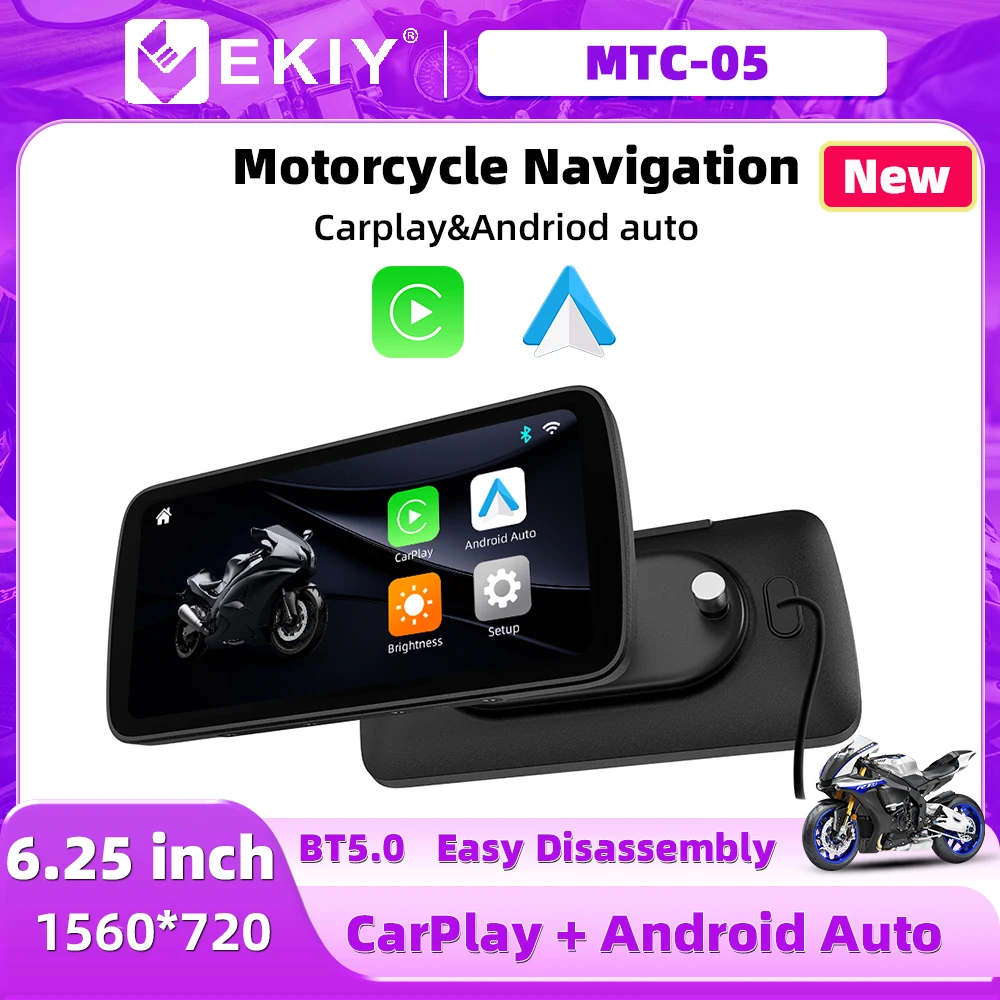 EKIY Motorcycle GPS 6.25 inch WiFi MOTO Navigation Accessories Waterproof Carplay Display Screen Portable Android Auto