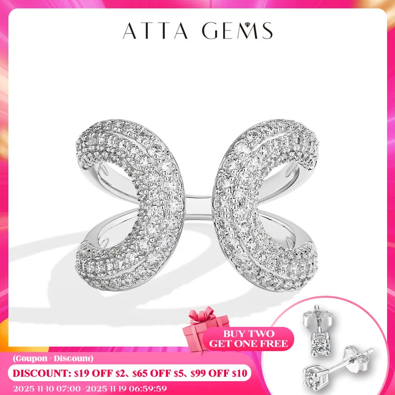 

ATTAGEMS регулируемое кольцо с муассанитом, полый дизайн DVVS1, стерлинговое серебро 925 пробы, кольца для беспокойства, ремешок для женщин и девочек, вечерние украшения