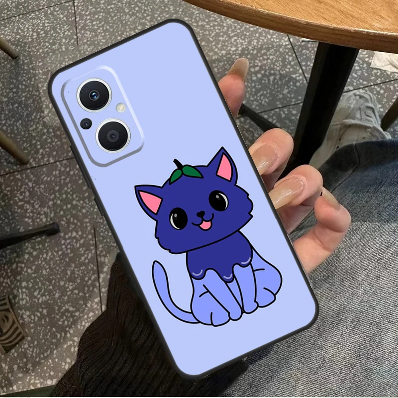 Cute Kawaii Blueberry Cat Case For OPPO Reno 10 Pro 4 5 6 7 8 Lite 8T 4Z 5Z OPPO Find X5 Lite X2 X3 Neo X6 Pro Cover