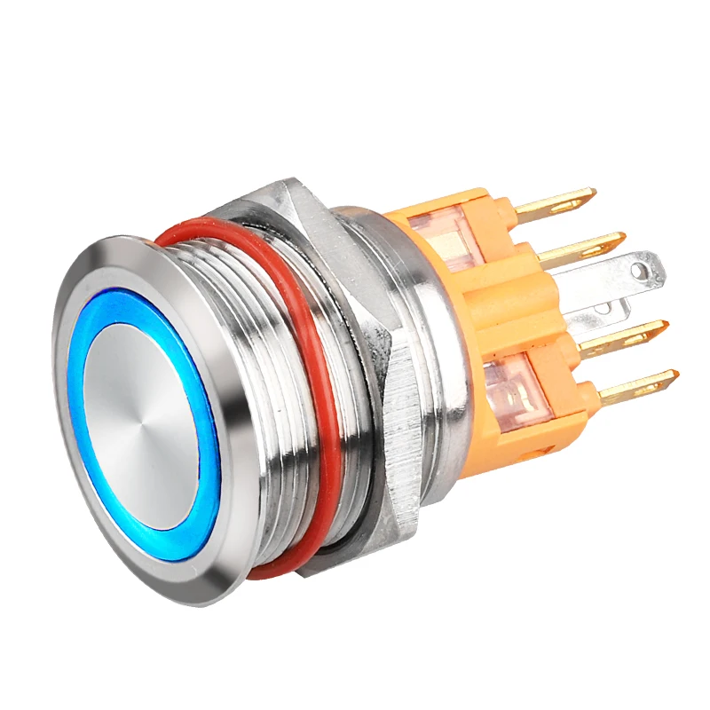 LANBOO 22MM latching/momentary type illuminated Power symbol 1NO1NC push button switch with LED 12V24V220V