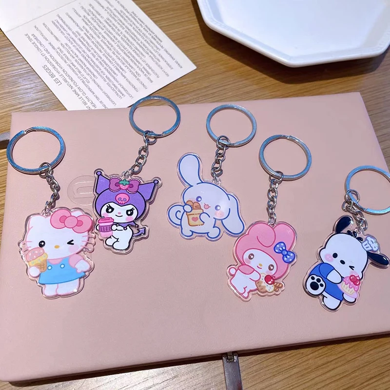 Kawaii Anime Girl Diy Decoratie Sanrio Dubbelzijdig Transparant Acryl Sleutelhanger Sweet Cake Accessoire Tas Hanger Cadeau