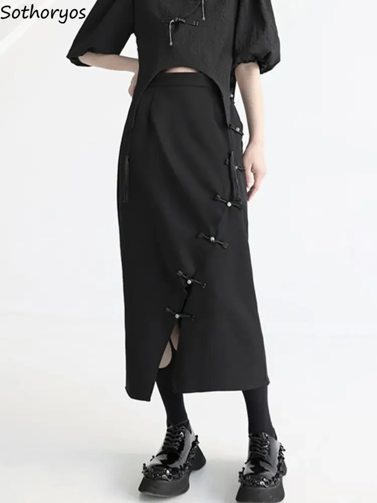 

Skirts Women Asymmetrical Minimalist Elegant Retro Summer Ladies Empire All-match Tender Stylish Chinese Style Midi Faldas Pure