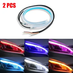 2pcs 12V LED DRL Car Daytime Running Light Flexible Waterproof Strip Auto Headlights White Turn Signal Yellow Brake Flow Lights