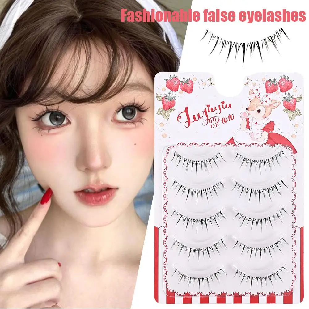 5 أزواج من الرموش الصناعية الطبيعية النحيلة الصغيرة الشيطان عيون كوميدية كورية طبيعية ناعمة على شكل حرف V أدوات مكياج تمديد الرموش #2