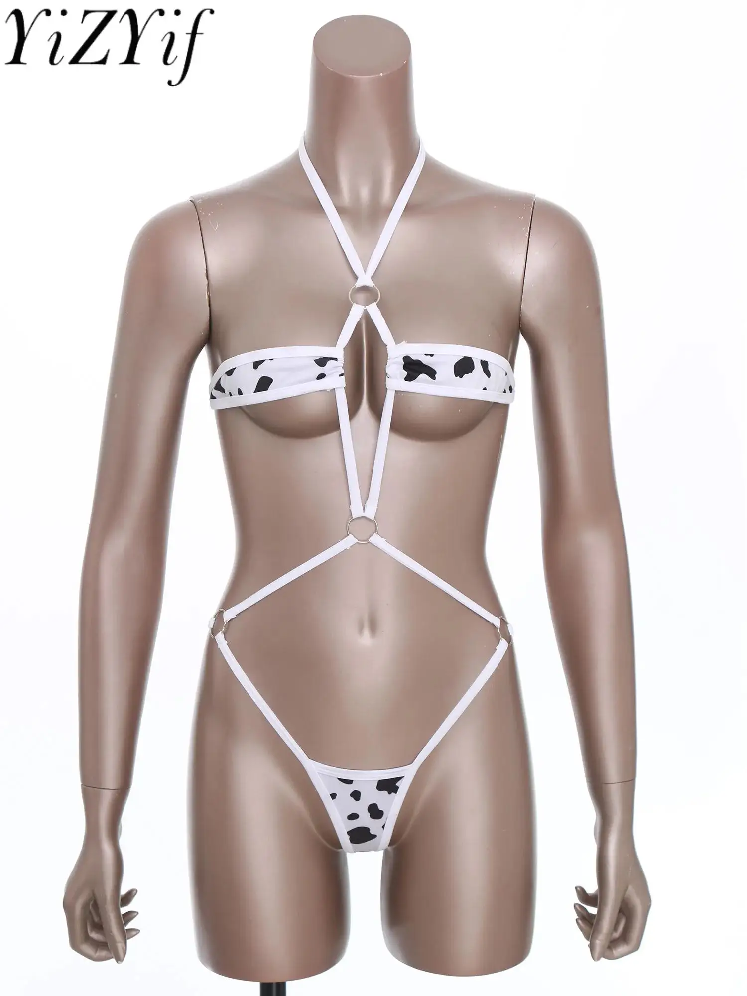 

Women's Lingerie Micro Bikini Bodysuit Halter Nipple Cover Bra with T-back One-piece Suits Lingerie Nightwear Monokini Swimwear